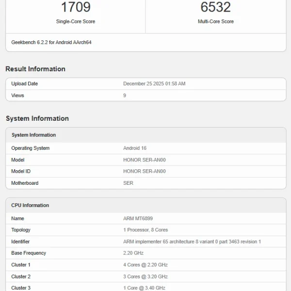 Honor Power 2 Spotted with Dimensity 8500 Chipset on Geekbench