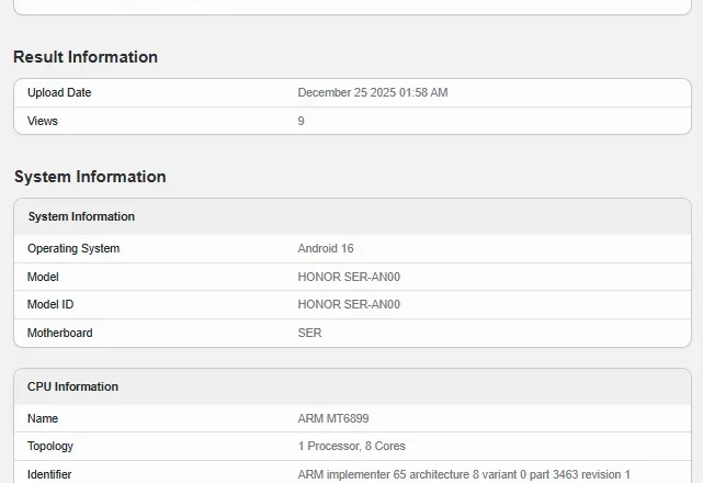 Honor Power 2 Spotted with Dimensity 8500 Chipset on Geekbench